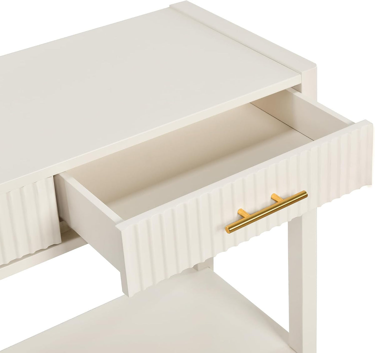 Knocbel Entryway Console Table with 3 Vertical Stripe Drawers and Storage Bottom Shelf, Sofa End Table with Sturdy Long Legs for Living Room Hallway, 15.7" D x 60" W x 31.4" H Beige