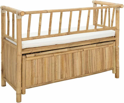 Natural Bamboo Garden Storage Bench with Hidden Compartment, 110 x 47 x 80 cm, Post Leg Design for Indoor and Outdoor Use, Easy Assembly Required