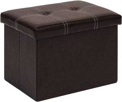 B FSOBEIIALEO Folding Storage Ottoman, 16.5" Faux Leather Ottomans, Brown | Small Ottoman Foot Rest with Padded Seat, Rectangle Coffee Table Chest Bench, for Dorm Living Room