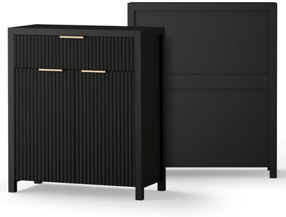 YaFiti Storage Cabinet Fluted Sideboard Buffet Cabinet with Adjustable Shelves & Quality Wooden Tabletop, Modern Accent Credenza Media Console for Living Room, Entryway, Hallway, Black