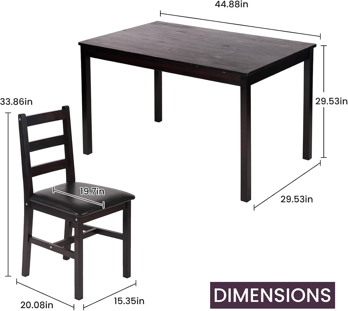 Dkelincs 5 Piece Dining Table Set Kitchen Table and Chairs for 4 Modern Wooden Rectangular Dining Room Table with 4 Chairs for Kitchen, Restaurant, Small Space, Dark Brown