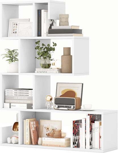 GIANTEX 5-Tier S-Shaped Bookshelf, Geometric Bookcase w/Open Cubes, Modern Decorative Display Shelf w/Anti-Toppling Kits, Freestanding Storage Rack for Living Room, Study, Home, Office, White