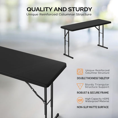VINGLI 4 FT Narrow Folding Table,Premium Quality HDPE Material and Sturdy Metal Frame, Perfect for Buffet, Seminar, Party, Training, Home Work, Black
