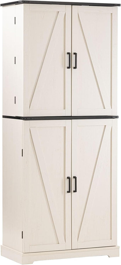 HOMPUS 71" Tall Kitchen Pantry Cabinet with Doors and Drawer, Farmhouse Storage Cabinet with Adjustable Shelves, Freestanding Wood Cupboard for Kitchen, Dining Room, Living Room, Bathroom, Off-White