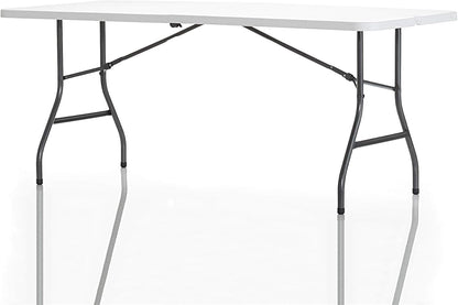 Cosco 6ft Fold-in-Half Blow Molded Folding Table, Indoor/Outdoor, Comfort Handle, Lightweight Plastic Construction - White