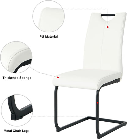 Henf Modern Dining Chairs Set of 2,Dining Room Chair Side Chairs with PU Leather Seat Black Metal Legs,Comfortable Dining Kitchen Chairs for Dining Room Living Room,White Armless Dining Chairs for 2