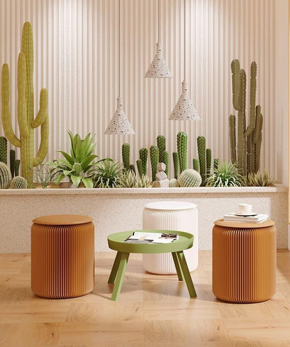 Home Furniture Modern Design Accordion Portable Folding Paper Stool Kraft Paper Relaxing Multifunction Round Foot Stool Side table-Fashion Paper Design Ideal for School Living Dining Room (Brown)