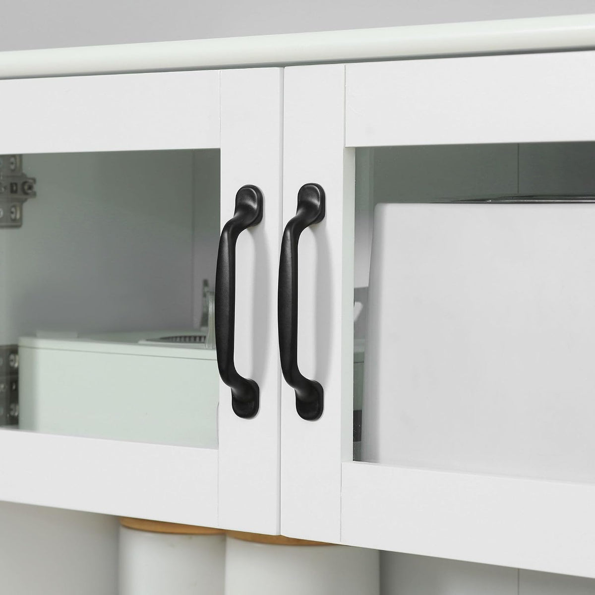 63.5in Timeless Classic 4-Door White Freestanding Buffet Cabinet with Hutch Adjustable Shelves & Coffee Bar Modern Design