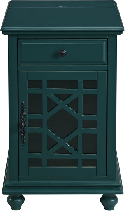 Martin Svensson Home Elegant Chairside End Table with Power — 24″W x 16″D x 25″H, Seamoss Green — Transitional Painted Accent Table with Flip-Top USB Charging, Drawer & Cabinet Storage
