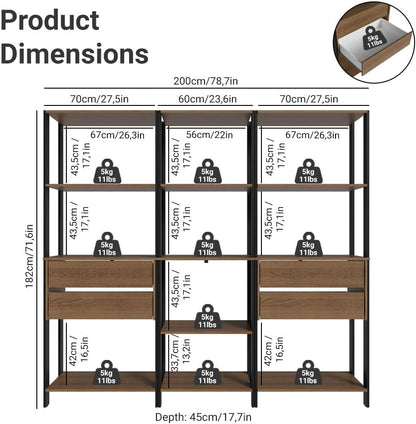 Madesa Kitchen Pantry Storage Rack with 4 Drawers and Open Shelves 78" L Multiuse Modular Cabinet for Kitchen Organization - Black/Brown