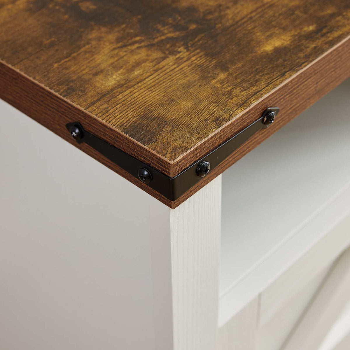 White Farmhouse End Table Set of 2, Rustic Nightstand with Barn Door and Shelf, Bedside Table with Charging Station for Living Room, Bedroom