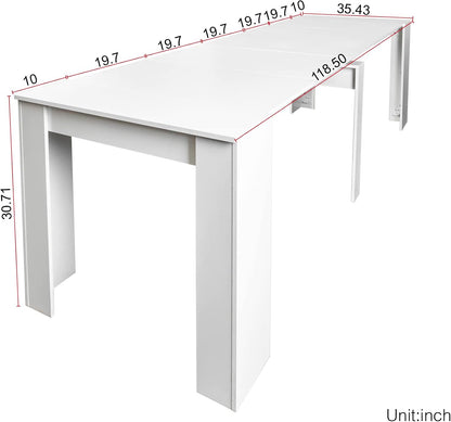Henf Extendable Console Table with Extension Leaves, White Dining Room Table, 20''-118'' Expandable Dining Table for Living Room, Space Saving Extendable Dining Room Table for 2-12 Person