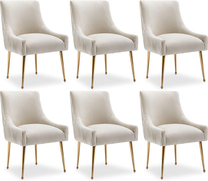 Dining Chairs, Accent Chairs Set of 6, Modern Upholstered Kitchen Dining Room Chairs with Gold Legs, Fabric Tufted Velvet Living Room Chairs for Reception Room Bedroom Guest Room (Beige)