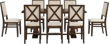 Crosley Furniture Joanna 9-Piece Modern Farmhouse Dining Table Set for 8 with Upholstered Chairs, Dark Oak/Creme