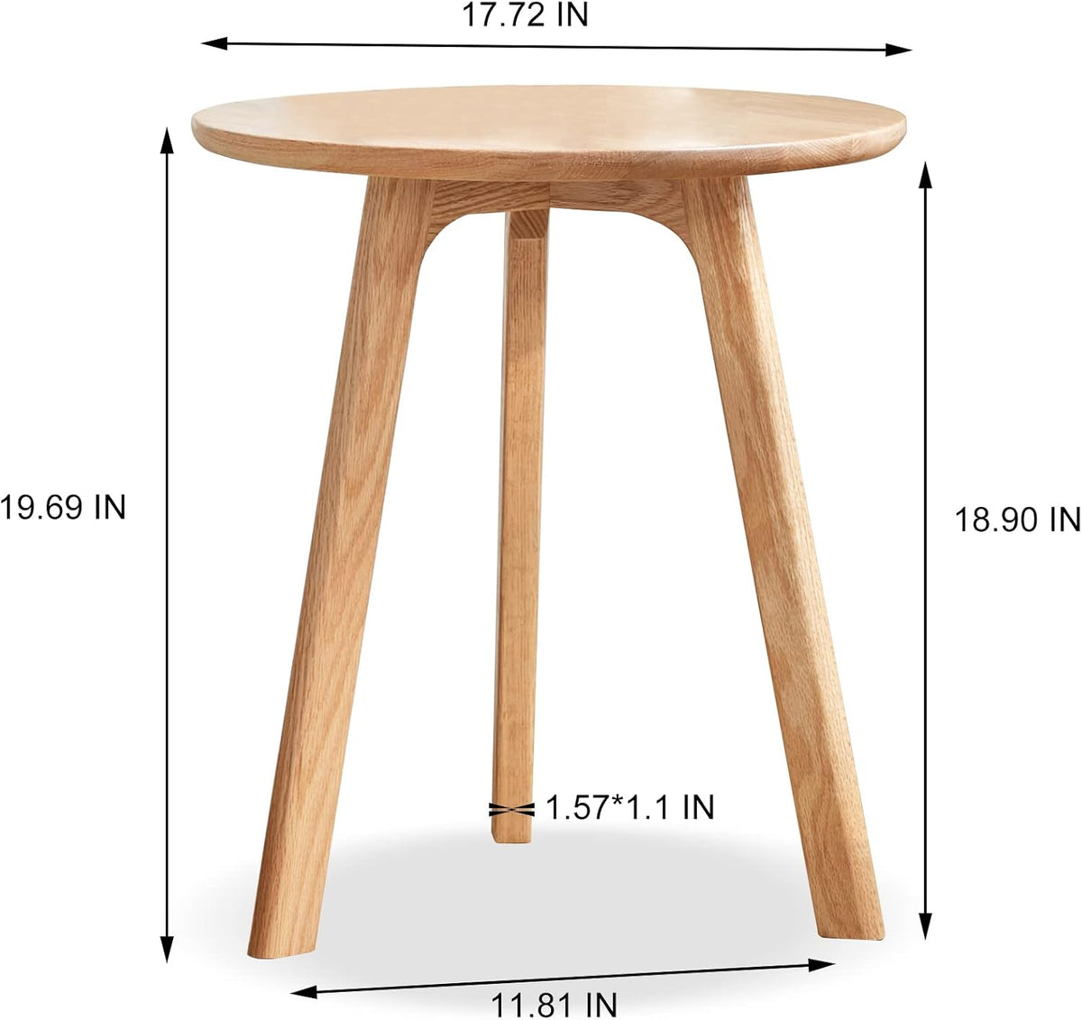 Round End Table, Solid Oak Wood Side Table for Living Room, Bedroom Nightstand, Small Coffee Table with Round Design, 3-Leg Stable Structure, Natural Oak