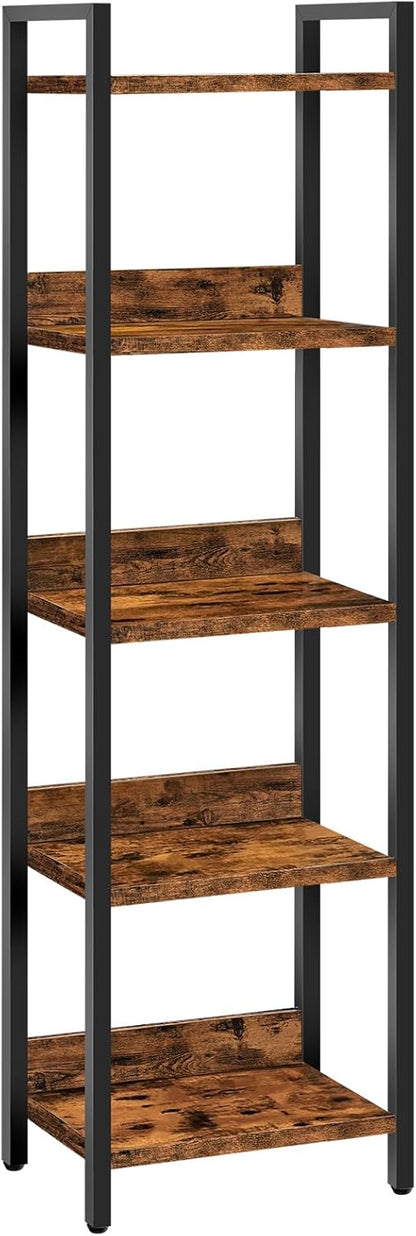 MAHANCRIS Bookshelf, 5-Tier Bookcase, Standing Book Shelf for Small Space, Storage Shelf Organizer, for Living Room, Bedroom, Study, Balcony, Rustic Brown and Black BKHR5501