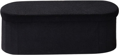 VEVOR Oval Storage Ottoman Bench, Foldable Teddy Fleece End of Bed Bench, Folding Upholstered Bed Ottoman Chest with Large Storage Space, Supports 660 lbs, for Living Room, Bedroom, Entryway, Black