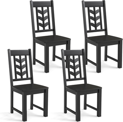 Giantex Wooden Dining Chairs Set of 4, Kitchen Chairs w/Rubber Wood Frame & Leaf-Shaped High Back, Max Load 400 LBS, Farmhouse Armless Dinette Side Chairs for Living Dining Room Restaurant, Black
