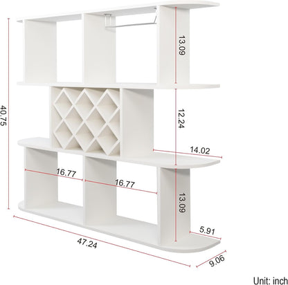 Large Wall Mounted 3 Tier Rustic Bottle Wine Rack - Multifunctional Wooden Wine Rack with Glass Holder for Home Bar & Dining Room Décor,White