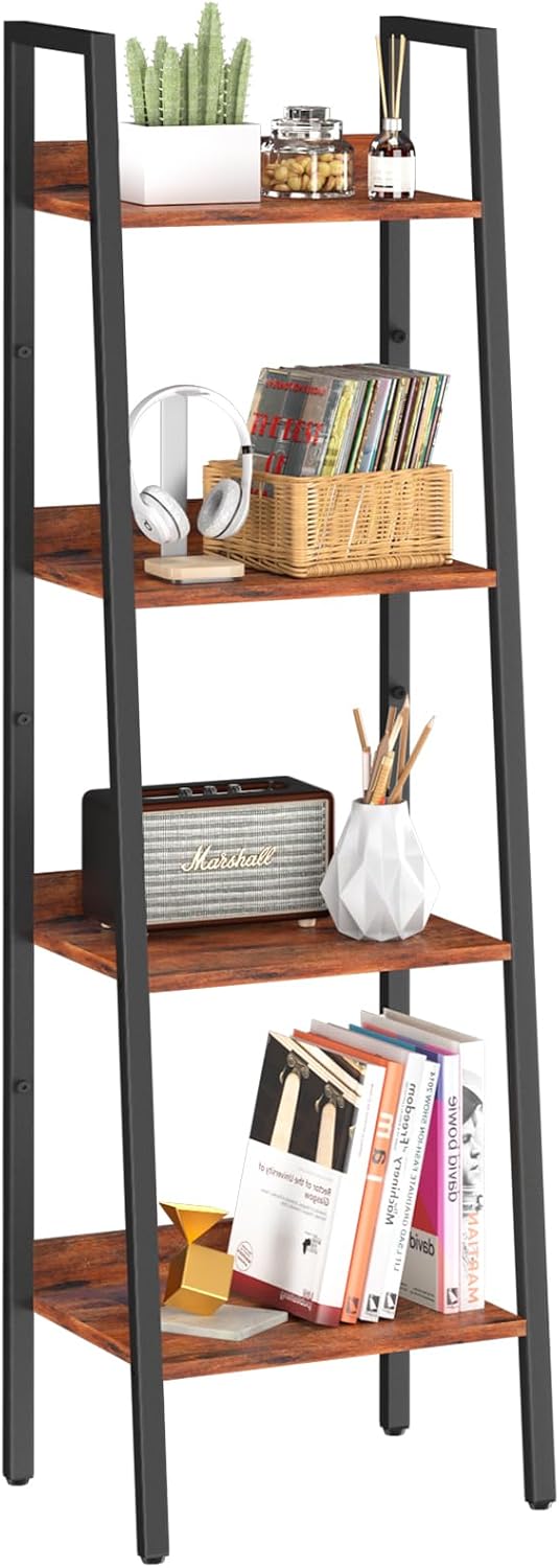 Yoobure Ladder Shelf, 4 Tier Tall Ladder Bookshelf Corner Shelf, Industrial Book Shelf Ladder Bookcase Narrow, Standing Storage Shelves Display Shelf for Bedroom Living Room Office Kitchen Bathroom