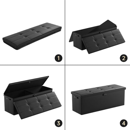 DocSafe Storage Ottoman Bench,Fireproof＆Waterproof Folding Bench with Lock(15”x 43”x15”),Leather Storage Chest with Handles＆2 Extra Boxes,Ottoman Safe for Bedroom,Living Room,Home Office,Black