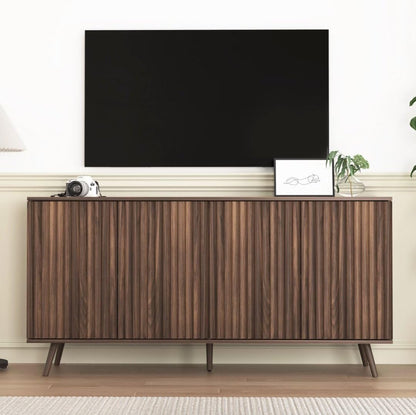 59" Buffet Cabinet with Storage, Modern Kitchen Buffet Sideboard with 4 Doors, Wood Coffee Bar with Adjustable Shelves, Kitchen Storage Cabinet with Adjustable Legs for Living Room (Walnut)