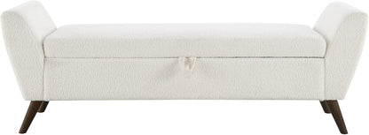 GDFStudio 60" Storage Bench with Seat & Hidden Storage, Teddy Fabric Upholstered Entryway Bedroom Bench, Solid Wood Frame, Rubber Wood Legs, Foam Cushion Seat, Cream