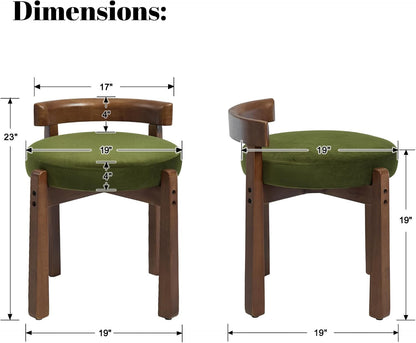 DUOMAY Velvet Vanity Stool with Low Back, Upholstered Round Makeup Stool, Cute Solid Wood Legs Footrest Ottoman for Bedroom, Dressing Table, Living Room (Green)