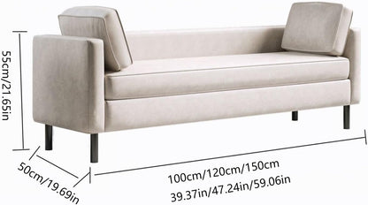 Modern White End of Bed Bench, Modern Technical Cloth Upholstered Ottoman Seat with Black Legs, Long for Bedroom Living Room Foyer Indoor Entryway (White) Entryway(100 * 50 * 55cm)
