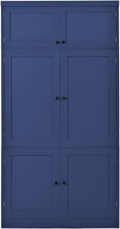 LUMISOL Tall Kitchen Pantry Cabinet with Drawers, 80.1" Freestanding Cupboard Storage Cabinet with Adjustable Shelves and Door Shelves, Kitchen Hutch with 2 Power Outlets for Dining Room, Blue