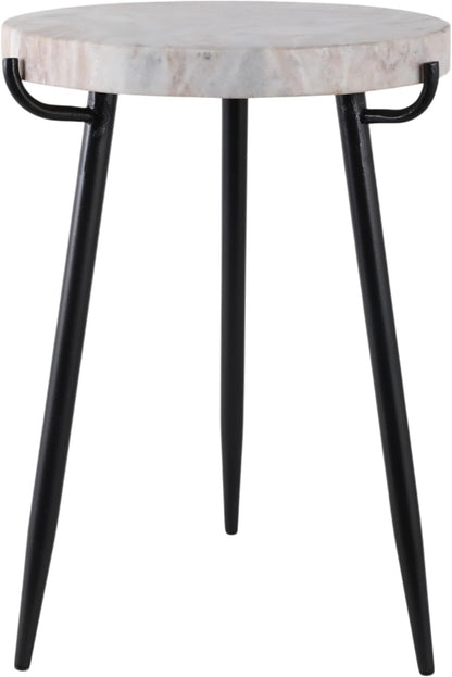 Classy Side Table, End Table, or Small Night Stand - Marble Accent Table with Three Slim Metal Legs Ideal for Small Spaces - Sleek Design for Home, Bedroom, and Living Room Decor - 21" White & Black