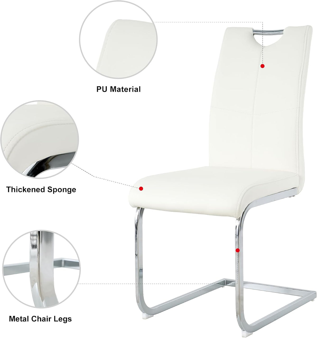 Modern Glass Dining Table Set for 6, Silver Glass Kitchen Table and Chairs Set, 7 Piece Dining Room Table Set with 51" Rectangle Dinner Table and 6 White Leather Dining Chairs