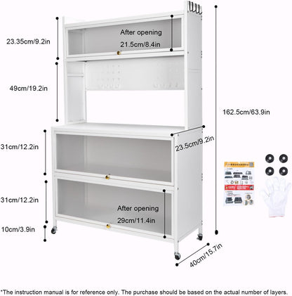 Kitchen Pantry Storage Cabinet with Shelf, Multi-Layer Metal Pantry Cabinet on Wheels, Modern Sideboard for Dining Room, Living Room