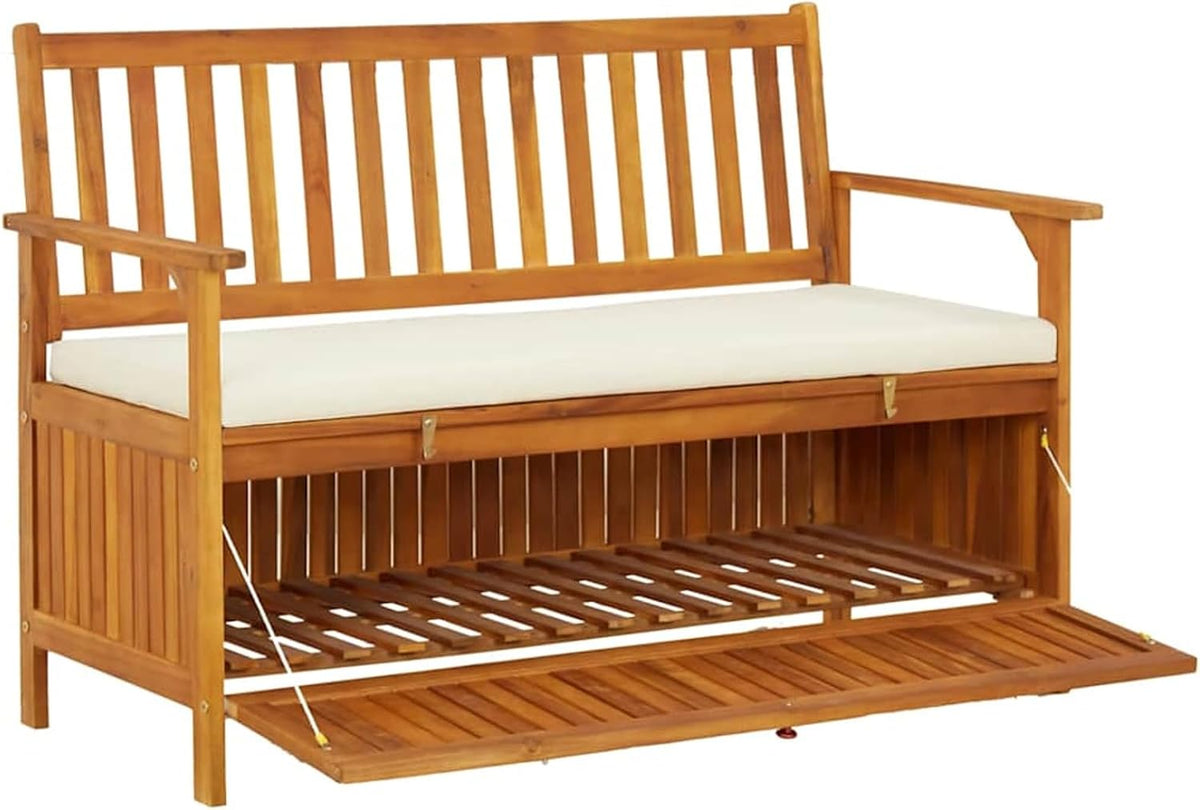 Gecheer Storage Bench Rustic Solid Acacia Wood 120x63x84 cm for Garden Outdoor Patio