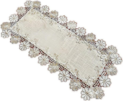 European Style Linen Runner Table with Lace Trim for Home Tables, Rectangular Shape, Suitable for Dining Room and Decoration (40 x 80 cm)