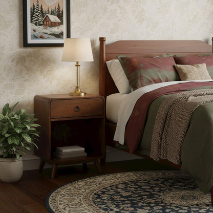 Starlight Canyon Home Brown Wooden Nightstand with Drawer - 1 Drawer Side Table for Bedroom with Lower Shelf Storage for Living Room or Bedside Use