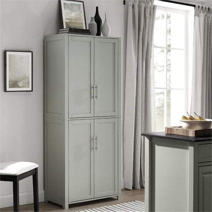 Pemberly Row Tall Wood Pantry Cabinet with Adjustable Shelves, MDF and Birch Veneer, Gray and Nickel Finish, Shaker-Style Doors, 67 in H x 28 in W x 15 in D, Kitchen, Bathroom, or Home Organization