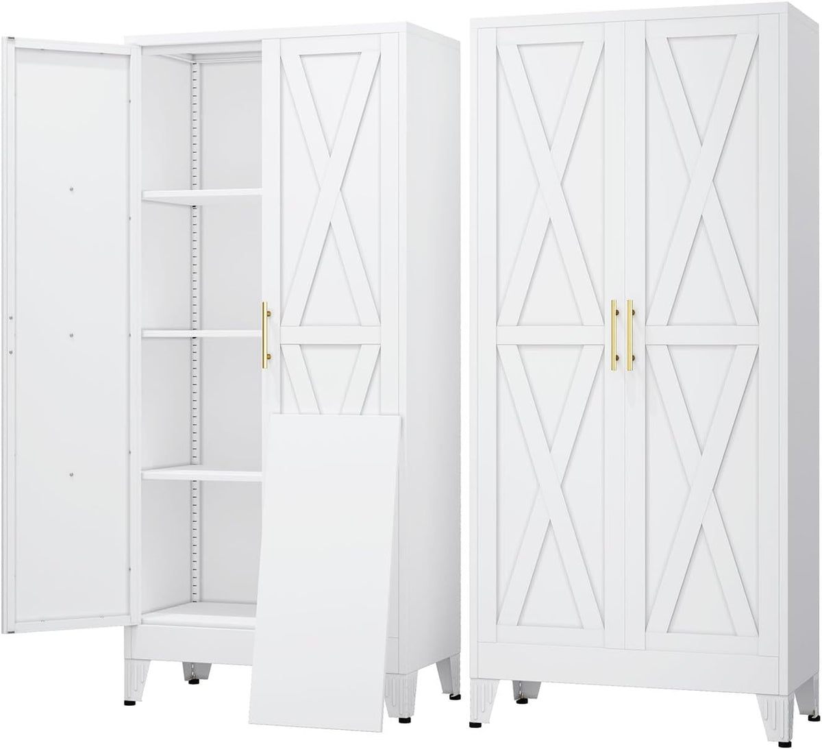 61" Kitchen Pantry Cabinet, Metal Storage Cabinet with 2 Doors and 3 Adjustable Shelves, White Food Pantry Cupboard for Kitchen, Dining Room, Living Room and Bathroom (White)