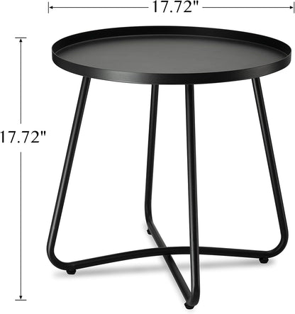 danpinera Outdoor Side Tables, Weather Resistant Steel, Small Round End Table for Patio Yard Balcony Garden Bedside Black