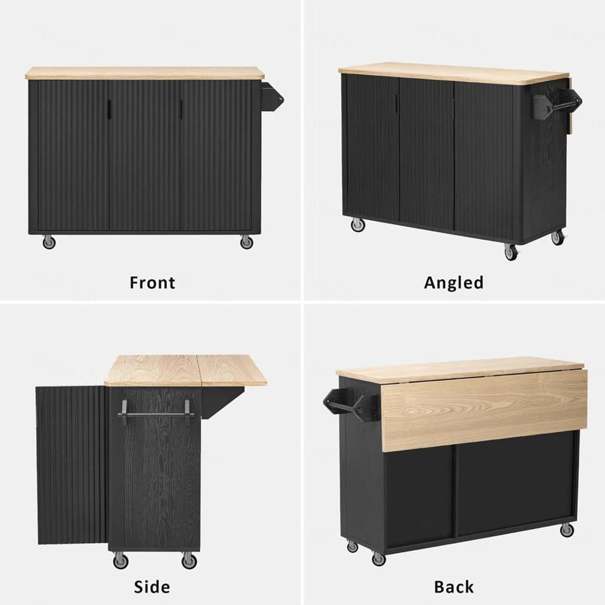 Portable Island for Kitchen with Drop Leaf Countertop Internal Storage Rack, Stationary Kitchen Storage Islands with Wheels Towel Rack， for Kitchen, Dining Room, Black