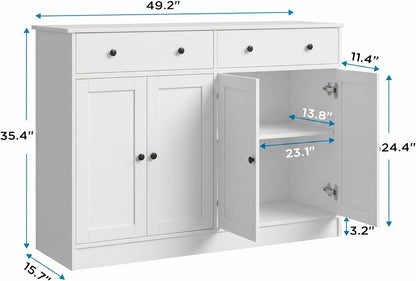 holzart 49" White Buffet Cabinet with Doors & Drawers, Modern Kitchen Storage Sideboard, Coffee Bar Console Table for Dining Room, Living Room, Entryway
