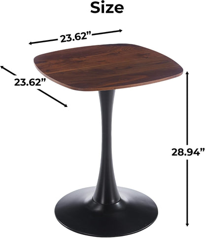 24" Square Tulip Dining Table for 2-4, Modern Kitchen Table with Pedestal Base, End Table Drink Table Small Bistro Table for Small Spaces, Apartment, Cafe, Office, Living Room (Black + Dark Walnut)
