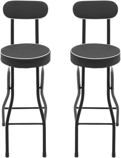 Folding Bar Stool with Back, 2Pcs Cushioned Padded Folding Stool, 275.58Lbs Weight Capacity, Portable Stools Chairs for Camping Hiking Picnics Barbecues Traveling Fishing Hiking Gardening Travel Etc