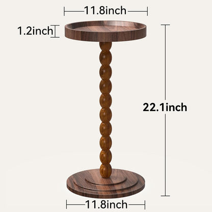 XNSDXV Round Side Table with Solid Wood Leg, Small Drink Table for Small Spaces, Martini Table with Raised Edge, Pedestal Side Table for Living Room, Bedroom,Sofa and Couch (Walnut Brown)
