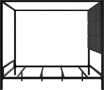 Queen Size Modern Black Canopy Bed with Tall Headboard