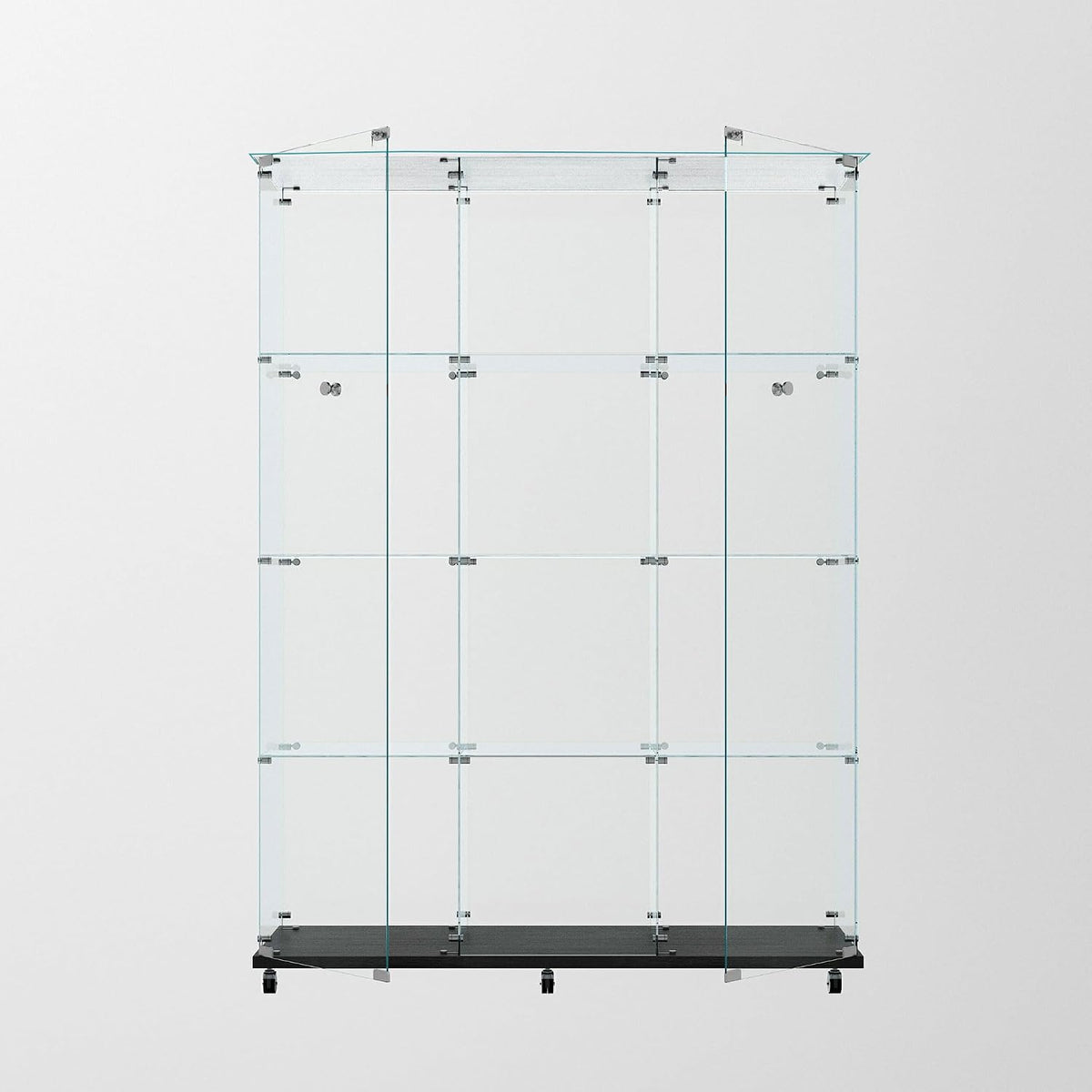 65" H 4-Shelf Glass Display Storage Cabinet with LED Lights Strip & Double Doors, Modern Curio Cabinet Collection Display Case with Lockable Casters & Lock for Living Room (Black)