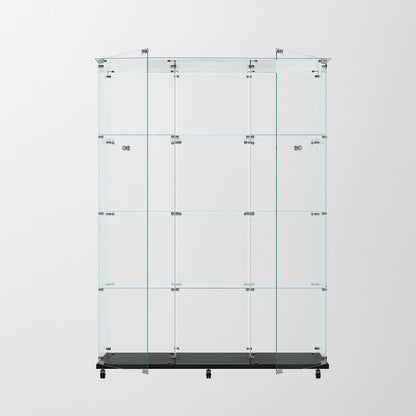 65" H 4-Shelf Glass Display Storage Cabinet with LED Lights Strip & Double Doors, Modern Curio Cabinet Collection Display Case with Lockable Casters & Lock for Living Room (Black)