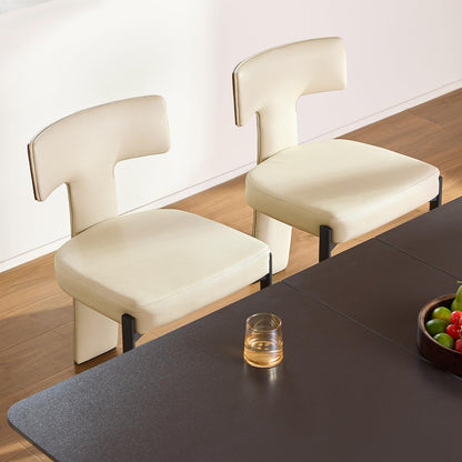 GrandNoor Beige Dining Chairs Set of 4,Faux Leather Dining Chairs with Soft Cushion,Comfortable Upholstered Armless Dining Room Chairs with Curved Plywood Back