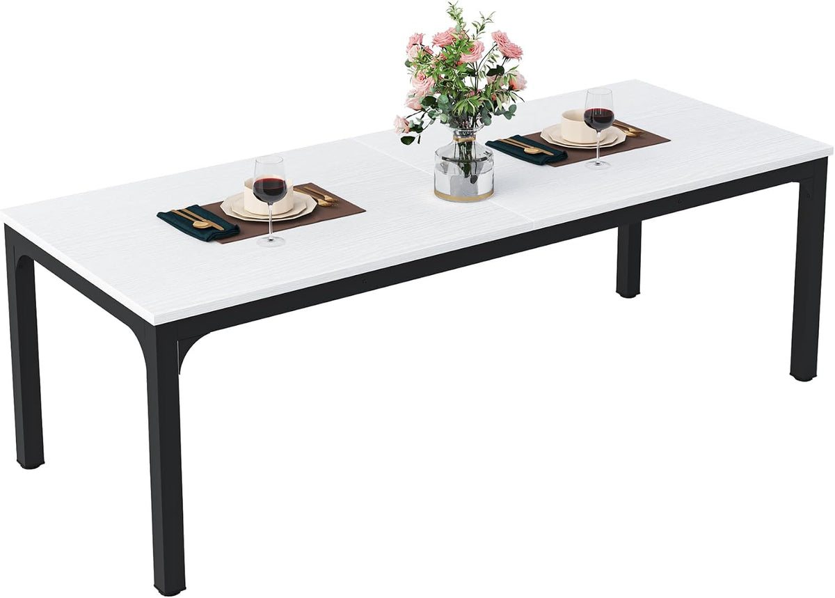 Tribesigns Dining Table for 6-8 People, 78-Inch Long Narrow Rectangular Dinner Table, 8 Seat Wood Kitchen Furniture for Dining Room (White+Black)