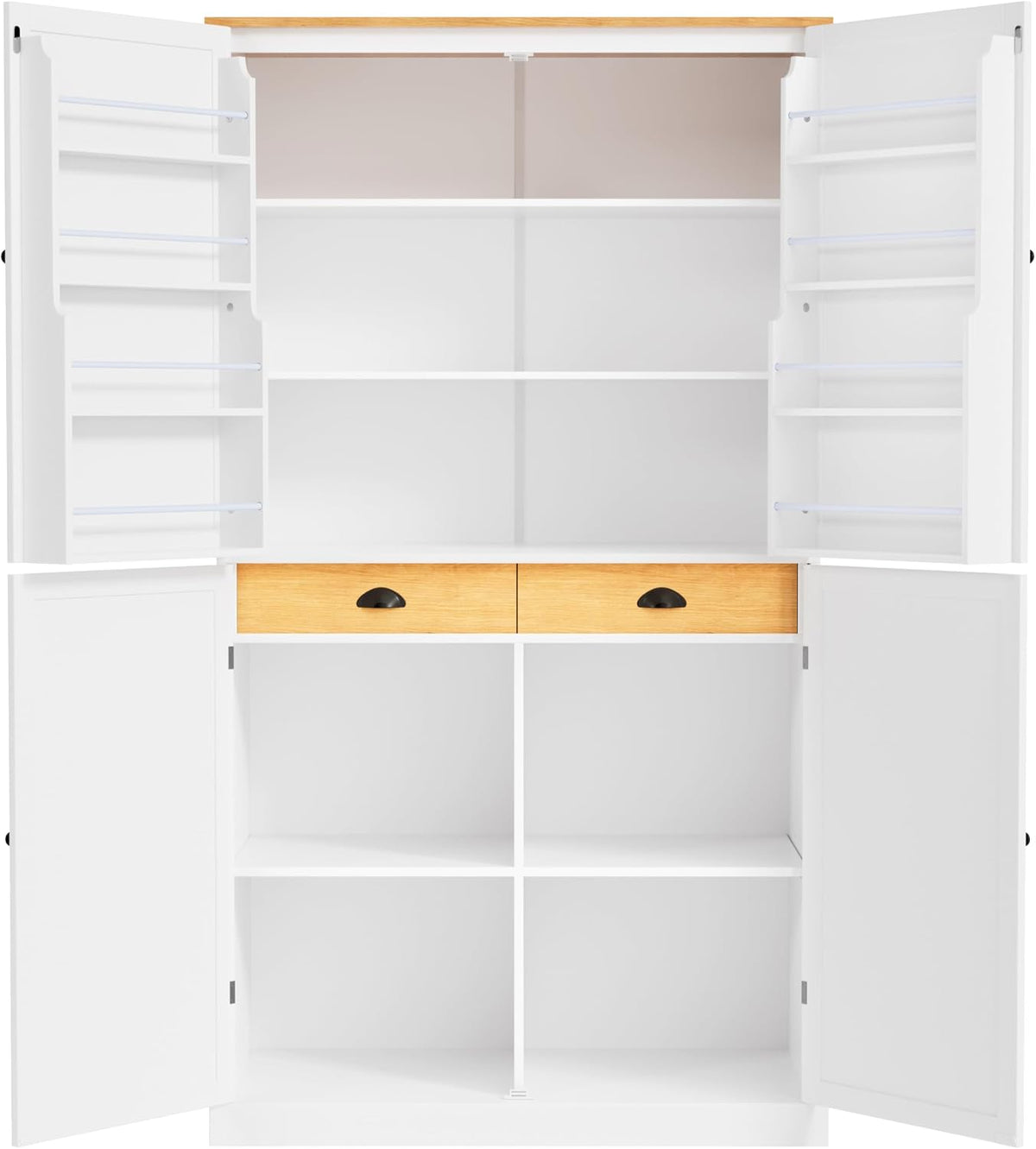 Merax 71" H Kitchen Pantry Large Cupboard Storage Cabinet with 4 Doors, Organizer, Drawer and Adjustable Shelves,Wood Cupboard for Kitchen, Dining Room, Bathroom, White